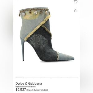 Dolce & Gabbana Patchwork Distressed Denim Pointed Stiletto Boots - Blue